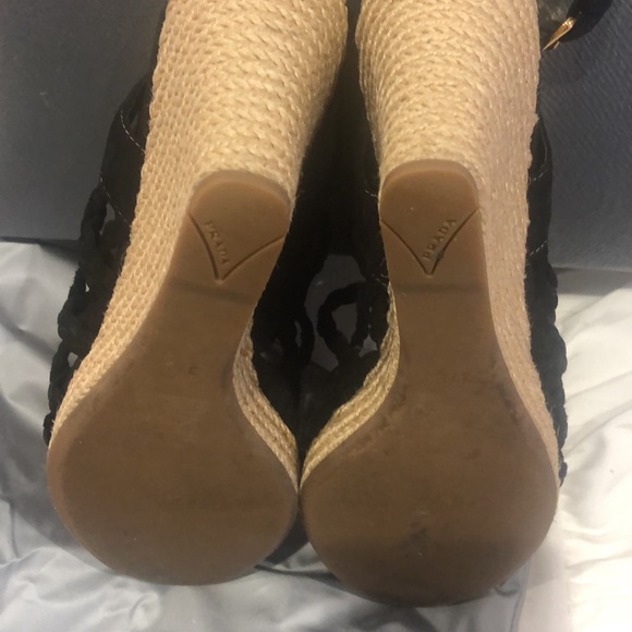 Prada Black Woven Wedge Sandals, 7.5 - Picture 6 of 8